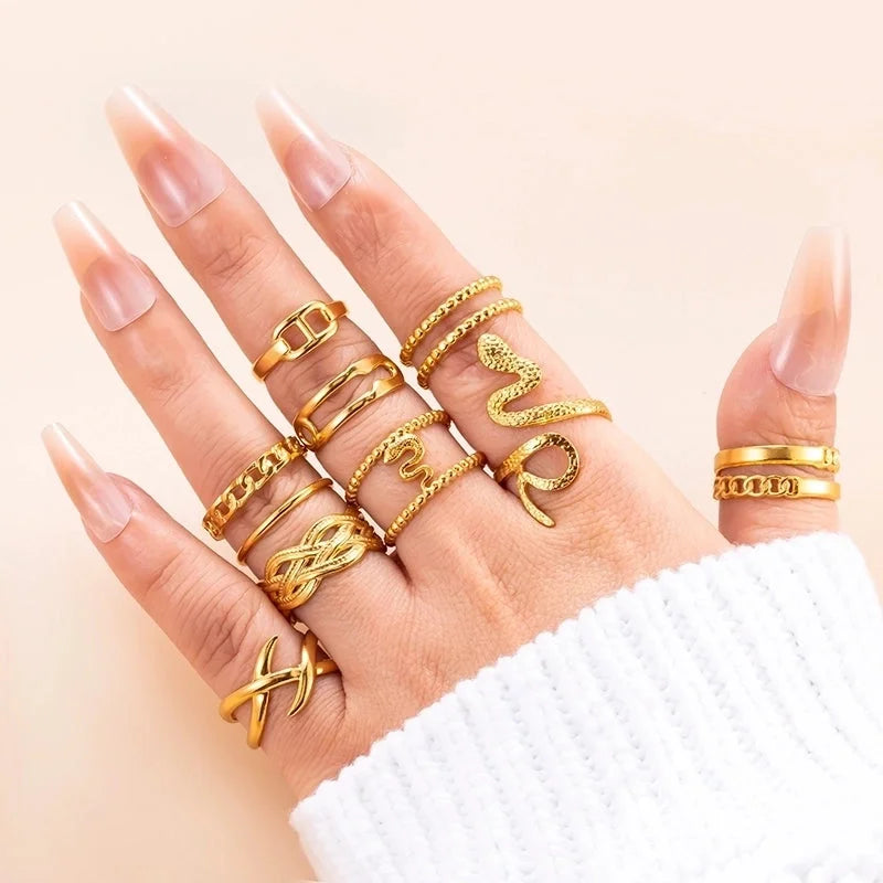 INS Style Minimalist Solid Color Snake 304 Stainless Steel Plating Hollow Out Open Ring