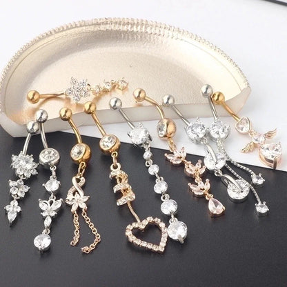 Minimalist Heart Shape Bow Knot Stainless Steel Plating Zircon Belly Ring 1 Piece