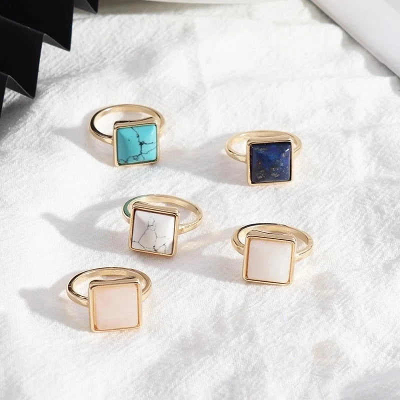 2 Pieces Minimalist Square Alloy Plating Inlay Natural Stone Women\'s Rings