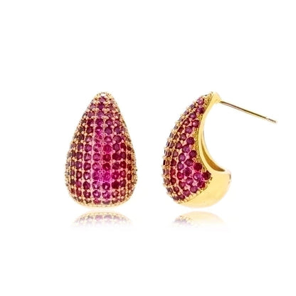 1 Pair Minimalist Classic Style Water Droplets Enamel Plating Inlay Copper Rhinestones 18k Gold Plated Ear Studs