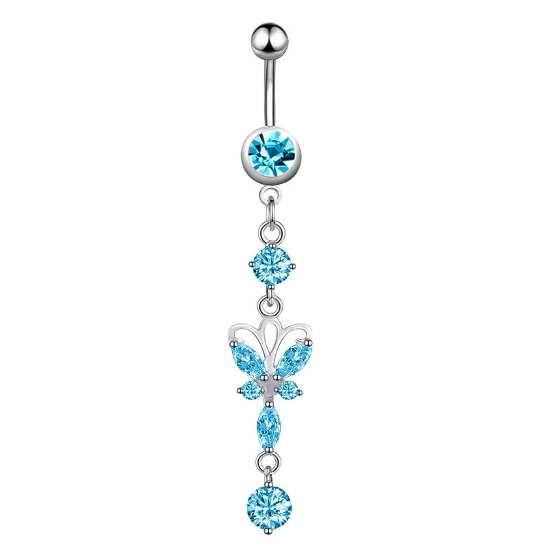 Minimalist Water Droplets Flower Butterfly Stainless Steel Inlay Zircon Women's Belly Ring