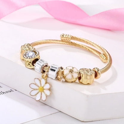 Cartoon Style Geometric Stainless Steel Patchwork Artificial Gemstones Bangle 1 Piece