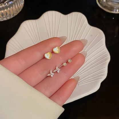 1 Set Minimalist Geometric Enamel Plating Inlay Copper Rhinestones Opal Shell Earrings