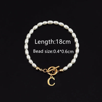 Elegant Minimalist Classic Style Letter 304 Stainless Steel Artificial Pearl Bracelets In Bulk