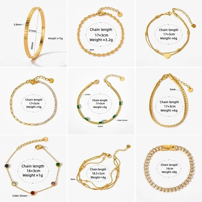 3 Pieces Casual Modern Style Geometric 304 Stainless Steel Zircon 16K Gold Plated White Gold Plated Gold Plated Plating Inlay Bracelets