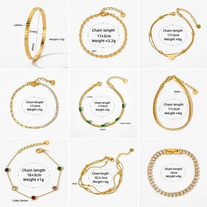 3 Pieces Casual Modern Style Geometric 304 Stainless Steel Zircon 16K Gold Plated White Gold Plated Gold Plated Plating Inlay Bracelets