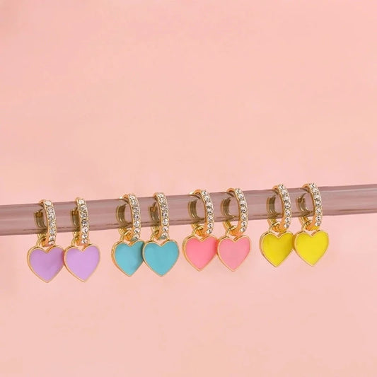 1 Pair Minimalist Shiny Heart Shape Inlay Copper Zircon Drop Earrings