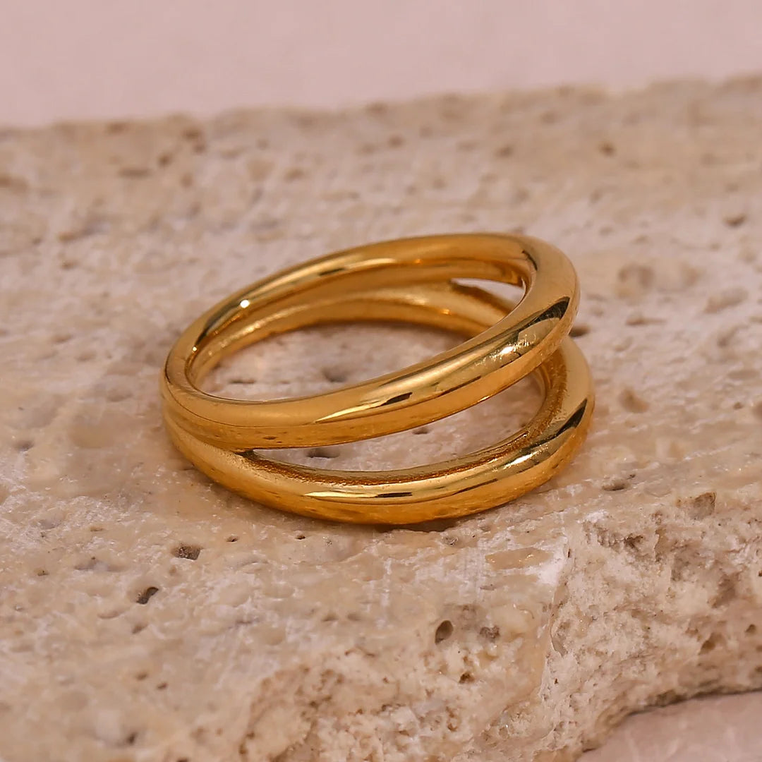 Minimalist Fashion Round Geometric Stainless Steel 18K Gold Plated Rings