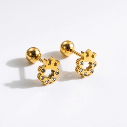 1 Pair Commute Rabbit Heart Shape Crown 304 Stainless Steel 18K Gold Plated Ear Studs