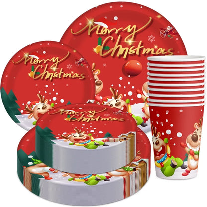 Christmas Cartoon Style Cute Christmas Tree Santa Claus Elk Party Festival Tableware