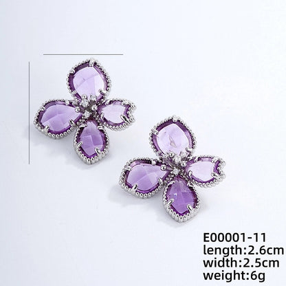 1 Pair Nordic Style Sweet Flower Plating Inlay Copper Zircon K Gold Plated Ear Studs