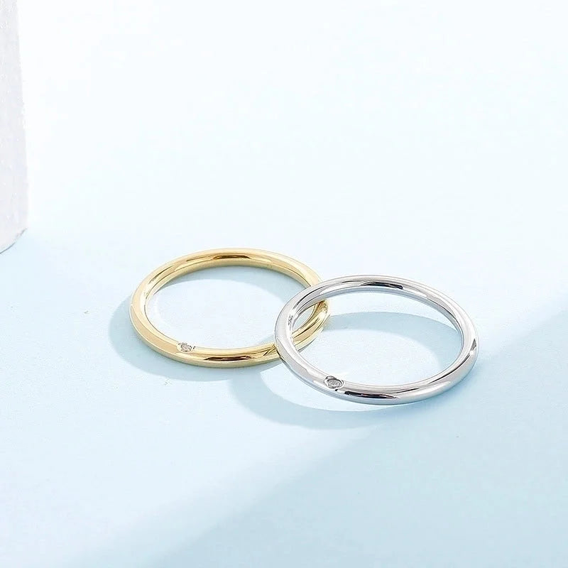 Minimalist Classic Style Solid Color Titanium Steel Rhinestones 18K Gold Plated Inlay Rings