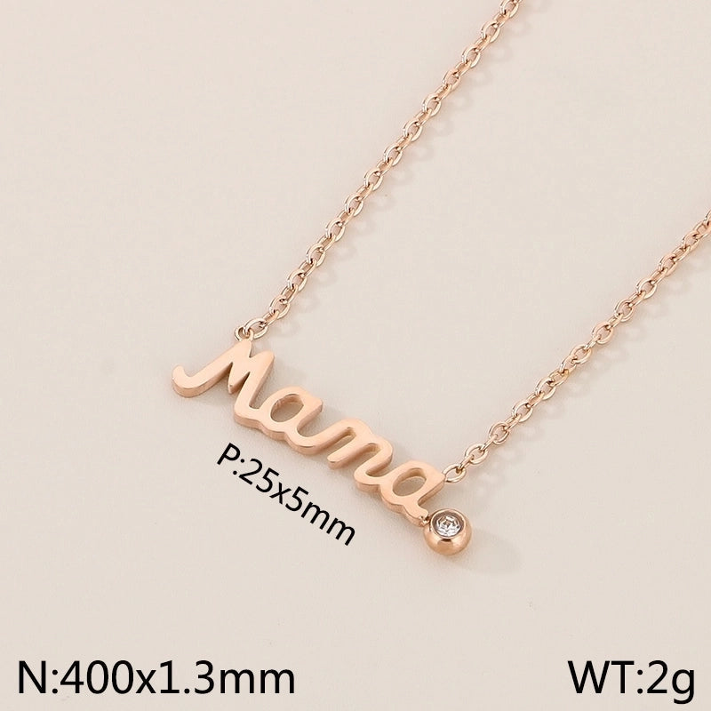 304 Stainless Steel 18K Gold Plated MAMA Minimalist Inlay Letter Zircon Earrings Necklace