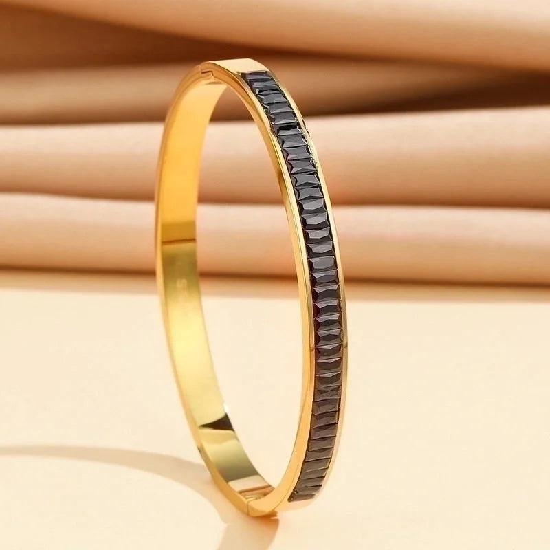 Elegant Minimalist Geometry 304 Stainless Steel 18K Gold Plated Zircon Stainless Steel Bracelets In Bulk