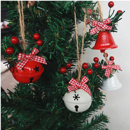 2 Pieces Christmas Decoration Christmas Tree Pendant Five Star Snowflake Bell Hemp Rope Berry Accessories Christmas Bell