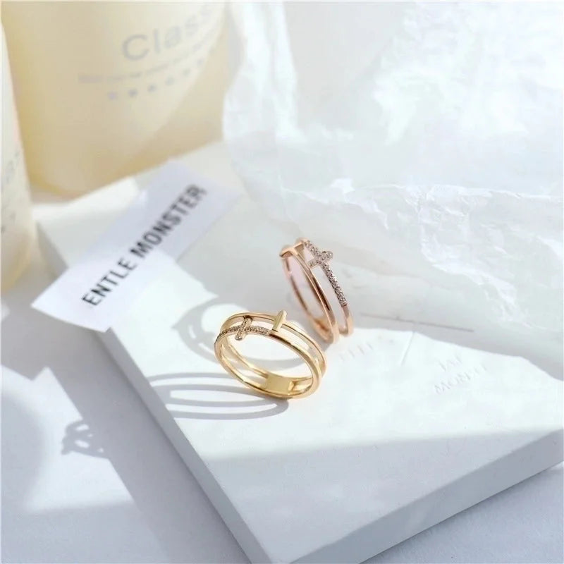 Fashion Geometric Titanium Steel Inlay Zircon Rings 1 Piece