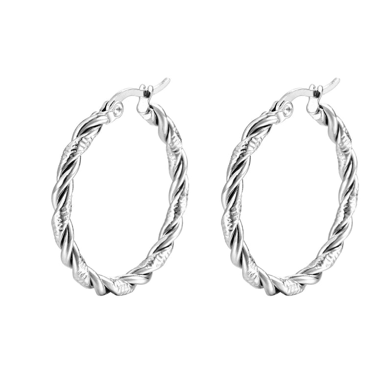 1 Pair Minimalist Solid Color Spiral Stripe Plating 201 Stainless Steel 18K Gold Plated Hoop Earrings