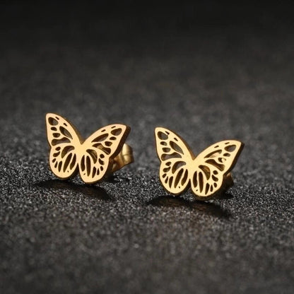 1 Pair Lady Butterfly Plating 304 Stainless Steel 18K Gold Plated Ear Studs
