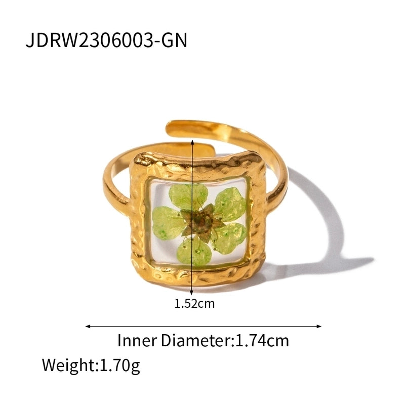304 Stainless Steel 18K Gold Plated Sweet Artistic Flower Open Rings