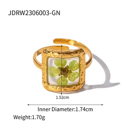 304 Stainless Steel 18K Gold Plated Sweet Artistic Flower Open Rings