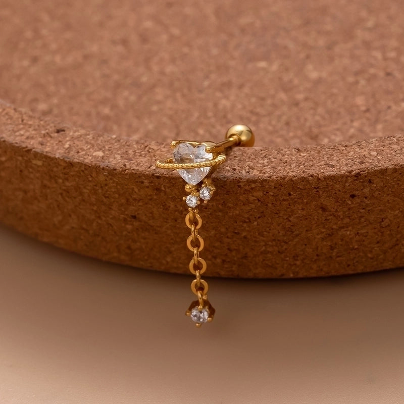 1 Piece Ear Cartilage Rings & Studs Sweet Water Droplets Heart Shape Copper Plating Inlay Zircon