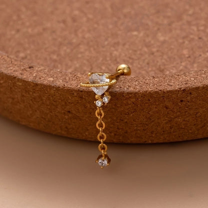 1 Piece Ear Cartilage Rings & Studs Sweet Water Droplets Heart Shape Copper Plating Inlay Zircon