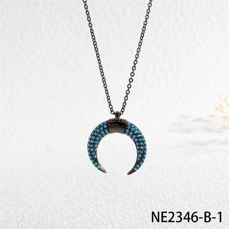 Copper Cable Chain Inlay Moon Zircon Pendant Necklace