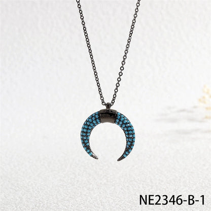 Copper Cable Chain Inlay Moon Zircon Pendant Necklace