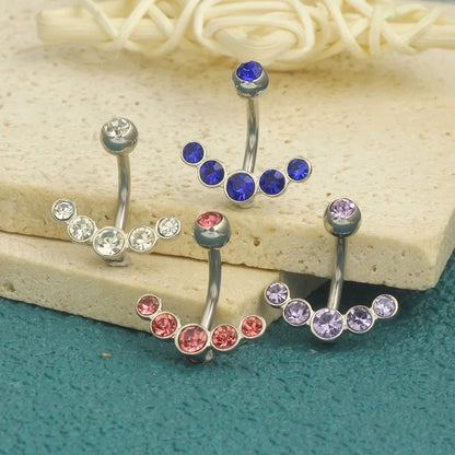 1 Piece Belly Rings Minimalist Classic Style Solid Color 304 Stainless Steel Inlay Zircon Belly Rings