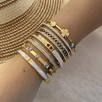 Expressive Stainless Steel Zircon Inlay Bangles