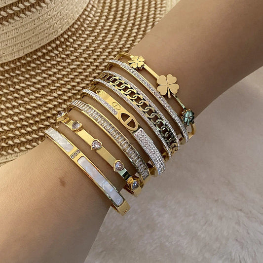 Expressive Stainless Steel Zircon Inlay Bangles