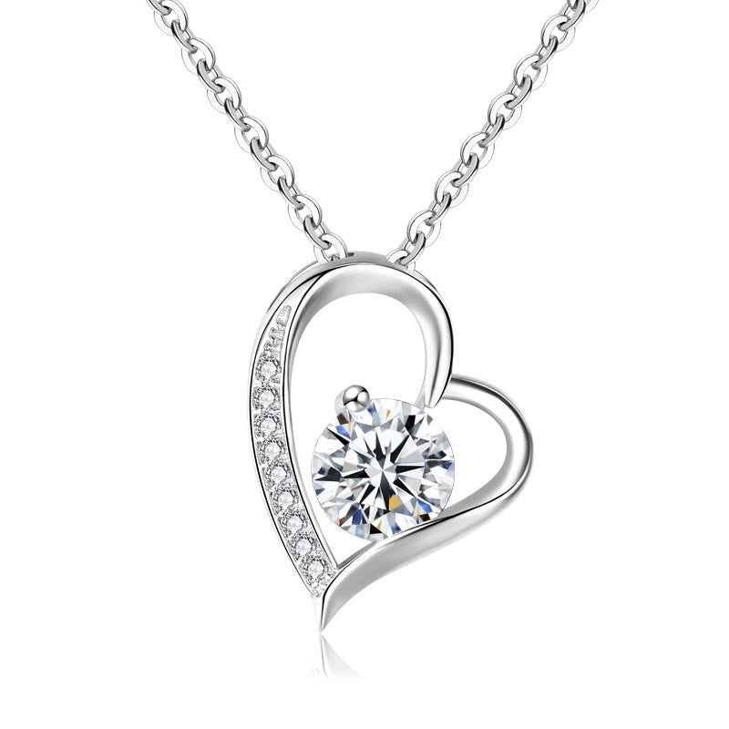 Titanium Steel Copper Plating Heart Shape Zircon Pendant Necklace