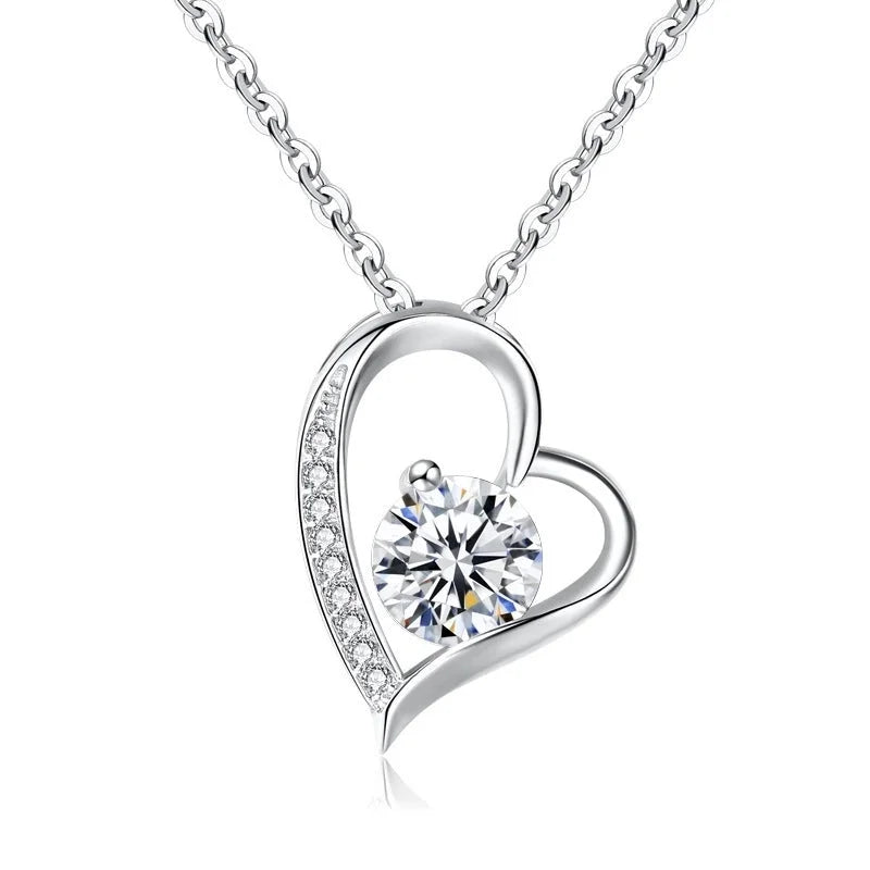 Titanium Steel Copper Plating Heart Shape Zircon Pendant Necklace