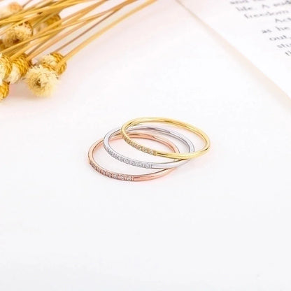 Minimalist Solid Color Titanium Steel Rhinestones 18K Gold Plated Inlay Rings