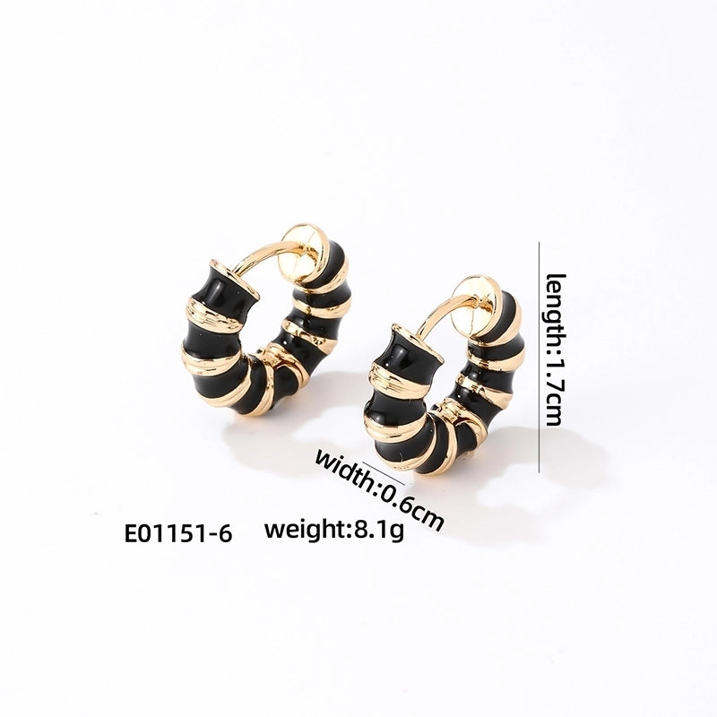 1 Pair Vintage Style Sweet Minimalist Geometric Stripe Enamel Plating Stainless Steel Earrings