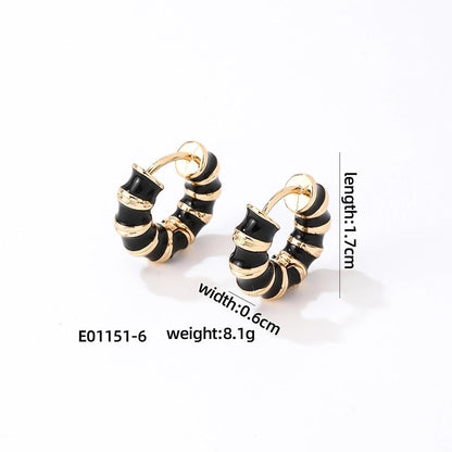 1 Pair Vintage Style Sweet Minimalist Geometric Stripe Enamel Plating Stainless Steel Earrings