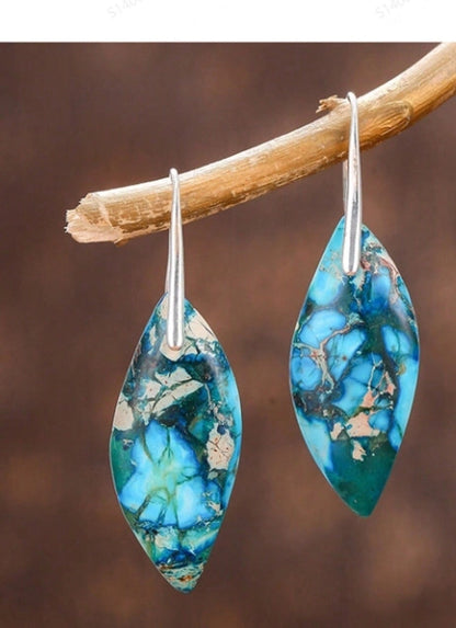 1 Pair Classic Style Water Droplets Patchwork Agate Drop Earrings
