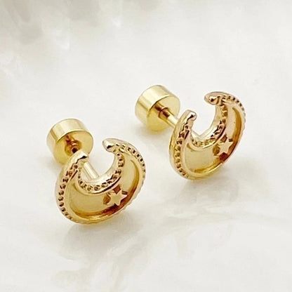 1 Pair Basic Minimalist Star Moon Heart Shape Plating 304 Stainless Steel 14K Gold Plated Ear Studs