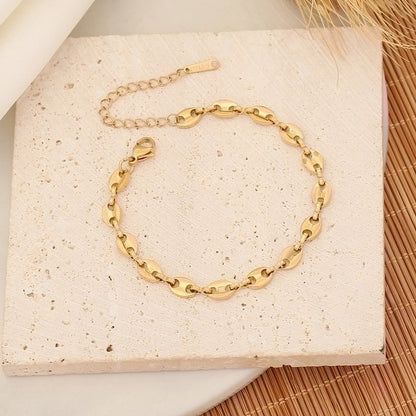 Stainless Steel Shell 18K Gold Plated Lady Minimalist Beaded Eye Bracelets