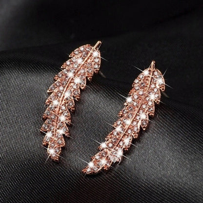 Fashion Inlaid Zircon Leaf Shaped Copper Earrings