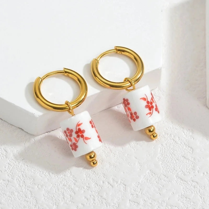 1 Pair Chinoiserie Vintage Style Flower 304 Stainless Steel 18K Gold Plated Drop Earrings