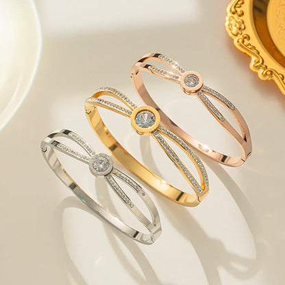 Korean Round Titanium Steel 18K Gold Plated Bangles