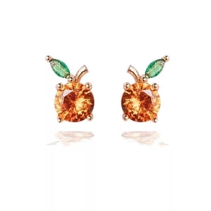 Fruit Vegetable Stud 18k Real Gold Color Zirconium Copper Earrings