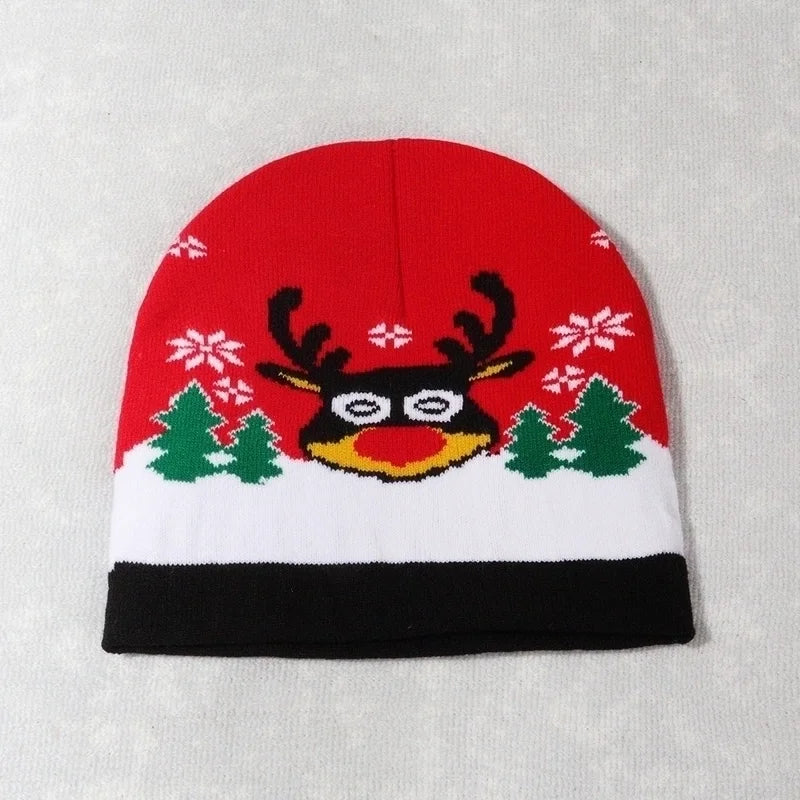 Unisex Cute Vintage Style Christmas Hat Christmas Tree Santa Claus Eaveless Wool Cap