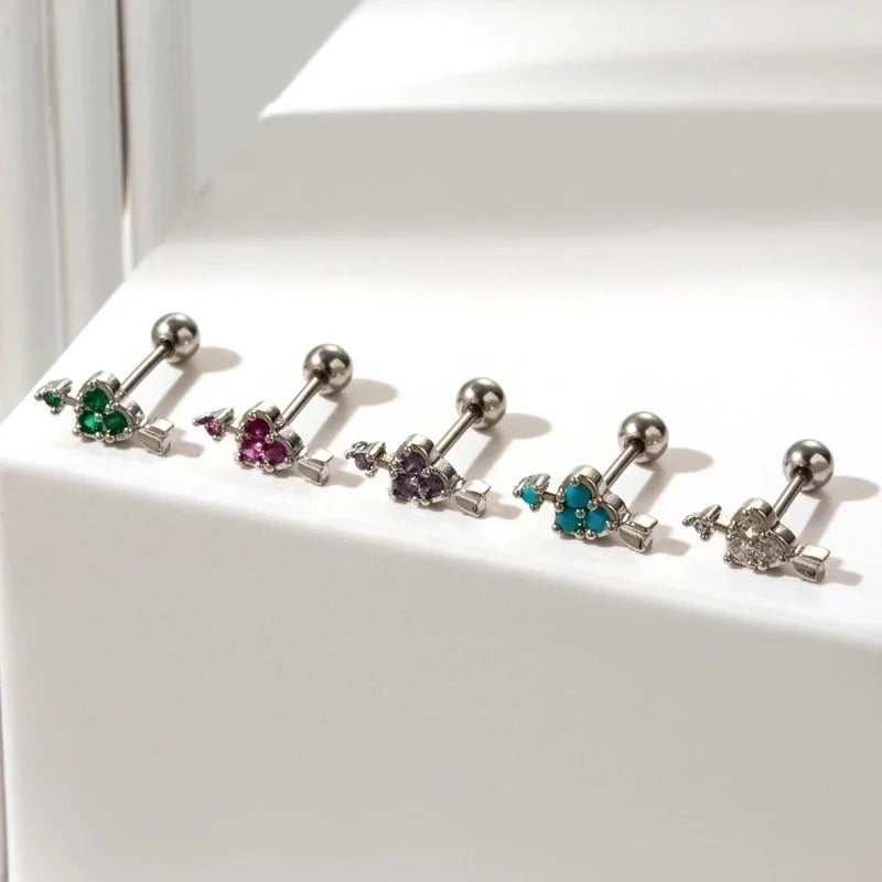 1 Piece Ear Cartilage Rings & Studs Sweet Heart Shape 316L Stainless Steel Copper Plating Inlay Zircon