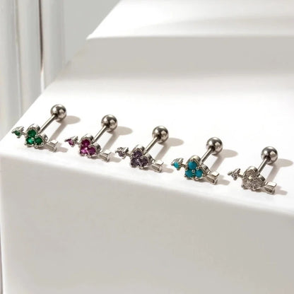 1 Piece Ear Cartilage Rings & Studs Sweet Heart Shape 316L Stainless Steel Copper Plating Inlay Zircon