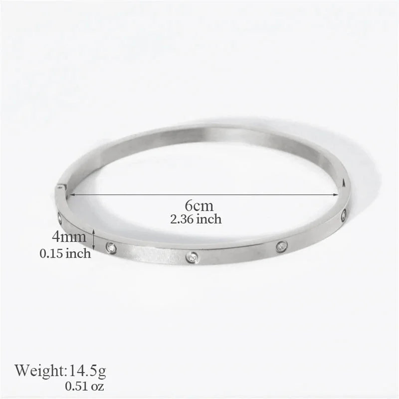 Casual Minimalist Streetwear Geometric 304 Stainless Steel Zircon Bangle In Bulk