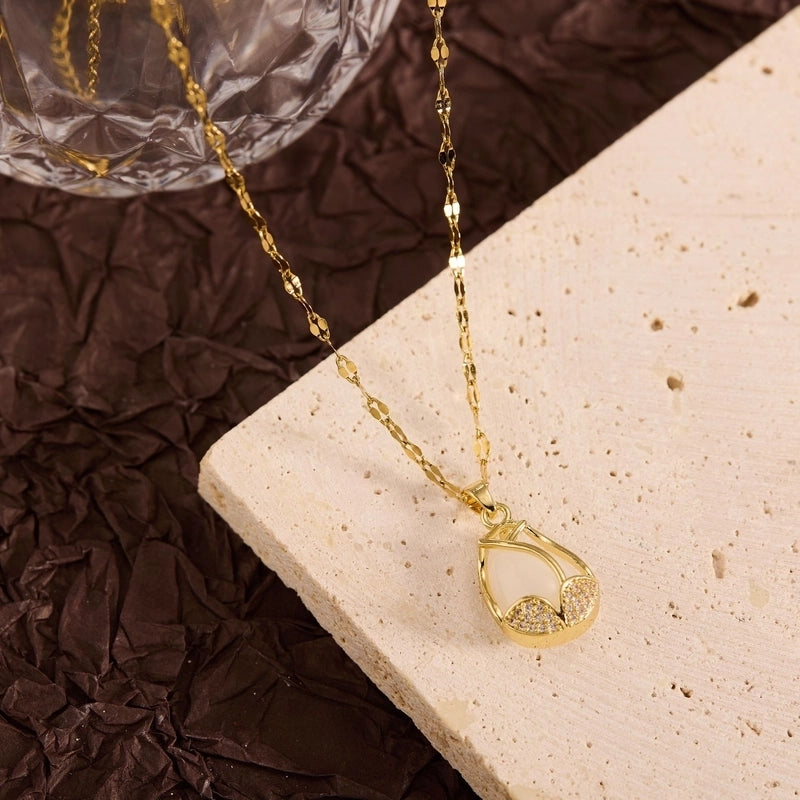 Titanium Steel Copper Leaf Heart Shape Pendant Necklace