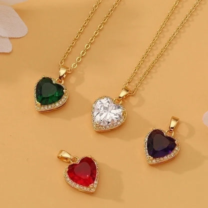 Sweet Heart Shape Copper Gold Plated Zircon Pendant Necklace