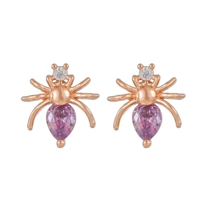 Cute Animal Brass Ear Studs Inlay Copper Earrings 1 Pair